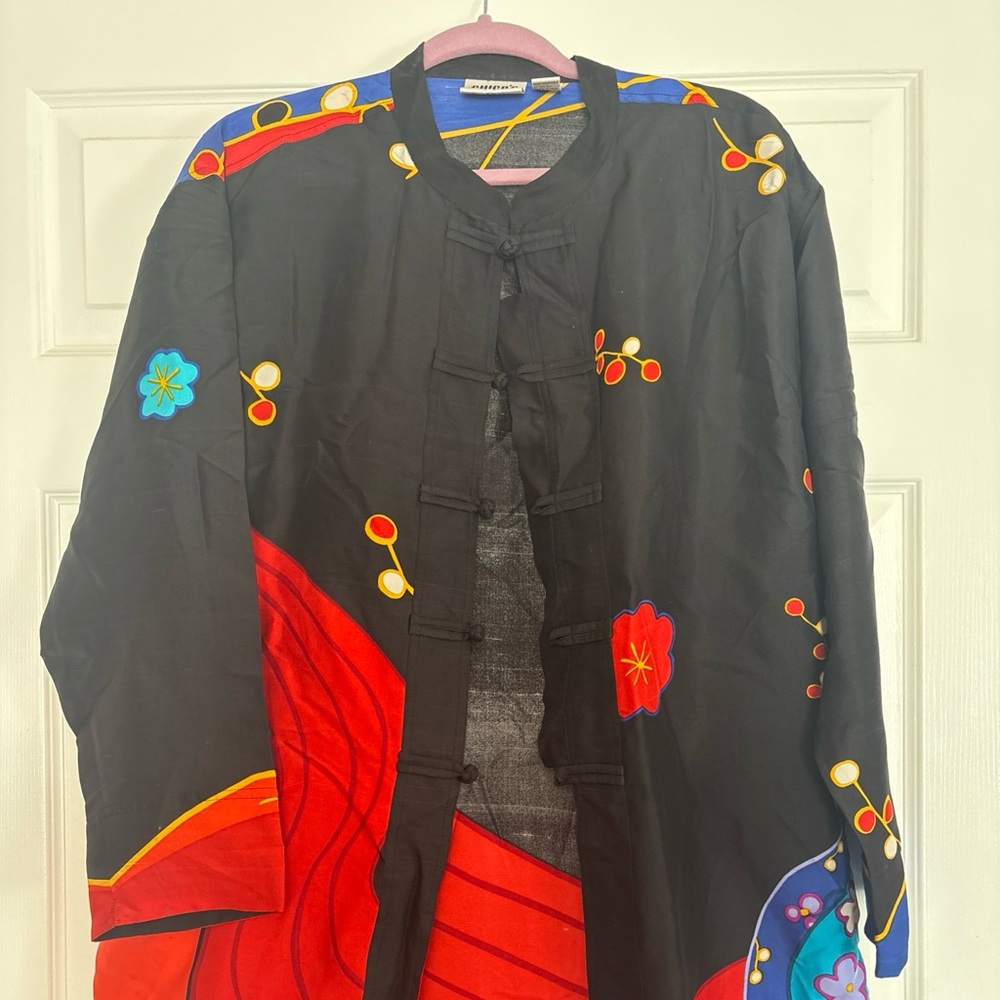 Chico’s Asian Silk Kimono Frog Closure  Size 3 FLAW